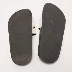 Pre Owned Givenchy White/Black Leather Laser Cut Logo Slides Size 36