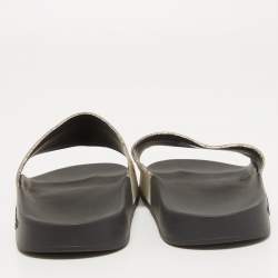 Pre Owned Givenchy White/Black Leather Laser Cut Logo Slides Size 36