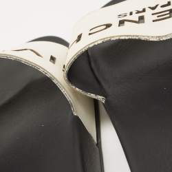 Pre Owned Givenchy White/Black Leather Laser Cut Logo Slides Size 36