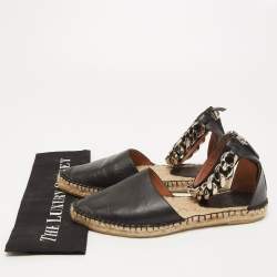 Pre Owned Givenchy Black Leather Chain Ankle Strap Espadrille Flats Size 38 