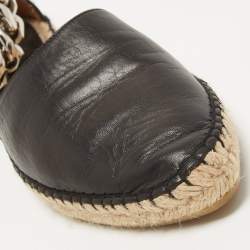 Pre Owned Givenchy Black Leather Chain Ankle Strap Espadrille Flats Size 38 