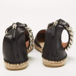 Pre Owned Givenchy Black Leather Chain Ankle Strap Espadrille Flats Size 38 