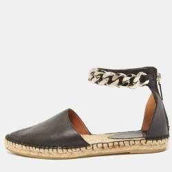 Pre Owned Givenchy Black Leather Chain Ankle Strap Espadrille Flats Size 38 