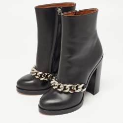 Givenchy Black Leather Chain Ankle Length Boots Size 37.5