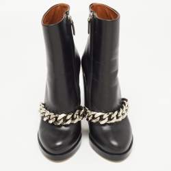 Givenchy Black Leather Chain Ankle Length Boots Size 37.5