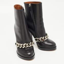 Givenchy Black Leather Chain Ankle Length Boots Size 37.5
