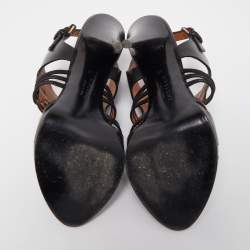 Givenchy Black Leather Ankle Strap Caged Sandals Size 40