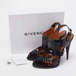Givenchy Black Leather Ankle Strap Caged Sandals Size 40