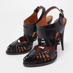Givenchy Black Leather Ankle Strap Caged Sandals Size 40
