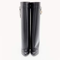 Givenchy Black Leather Shark Lock Knee Length Boots Size 38