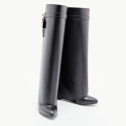 Givenchy Black Leather Shark Lock Knee Length Boots Size 38