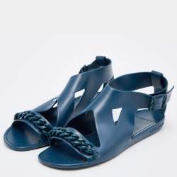 Pre Owned Givenchy Blue Jelly Gladiator Chain Detail Flat Sandals Size 39