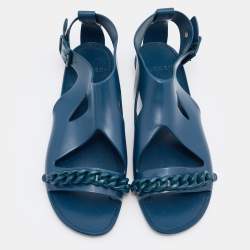 Pre Owned Givenchy Blue Jelly Gladiator Chain Detail Flat Sandals Size 39