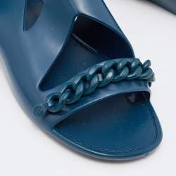 Pre Owned Givenchy Blue Jelly Gladiator Chain Detail Flat Sandals Size 39