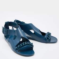 Pre Owned Givenchy Blue Jelly Gladiator Chain Detail Flat Sandals Size 39