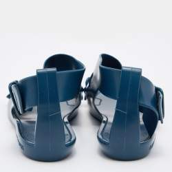 Pre Owned Givenchy Blue Jelly Gladiator Chain Detail Flat Sandals Size 39
