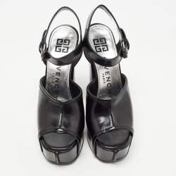 Givenchy Black Leather Platform Ankle Strap Sandals Size 39