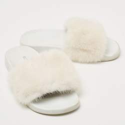 Givenchy White Mink Fur Pool Slides Size 37