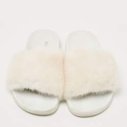 Givenchy White Mink Fur Pool Slides Size 37