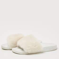 Givenchy White Mink Fur Pool Slides Size 37