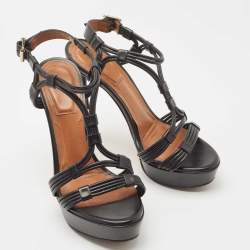 Pre Owned Givenchy Black Leather Ankle Strap Sandals Size 37