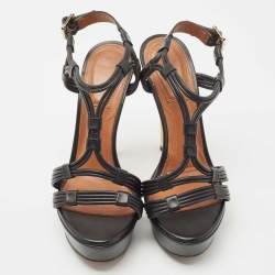 Pre Owned Givenchy Black Leather Ankle Strap Sandals Size 37