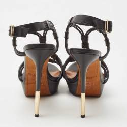 Pre Owned Givenchy Black Leather Ankle Strap Sandals Size 37