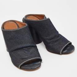 Givenchy Black/Navy Blue Denim and Leather Slide Size 36.5