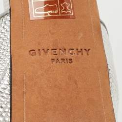 Givenchy Silver Lizard Embossed Leather Shark Lock Ankle Strap Sandals Size 38