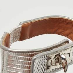 Givenchy Silver Lizard Embossed Leather Shark Lock Ankle Strap Sandals Size 38