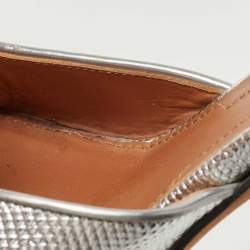 Givenchy Silver Lizard Embossed Leather Shark Lock Ankle Strap Sandals Size 38