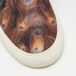 Pre Owned Givenchy Brown/Black Leather and Canvas Peacock Slip On Sneakers Size 37