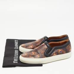 Pre Owned Givenchy Brown/Black Leather and Canvas Peacock Slip On Sneakers Size 37