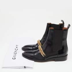 Pre Owned Givenchy Black Leather Chain Detail Chelsea Boots Size 38