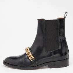 Pre Owned Givenchy Black Leather Chain Detail Chelsea Boots Size 38