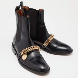 Pre Owned Givenchy Black Leather Chain Detail Chelsea Boots Size 38