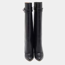 Pre Owned Givenchy Black Leather Shark Lock Knee Length Boots Size 39