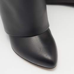 Pre Owned Givenchy Black Leather Shark Lock Knee Length Boots Size 39