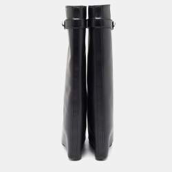 Pre Owned Givenchy Black Leather Shark Lock Knee Length Boots Size 39