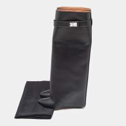 Pre Owned Givenchy Black Leather Shark Lock Knee Length Boots Size 39