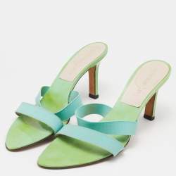 Givenchy Green/Blue Patent/Elastic Slide Sandals Size 39