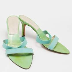 Givenchy Green/Blue Patent/Elastic Slide Sandals Size 39