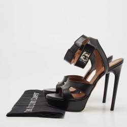 Givenchy Black Leather Shark Tooth Ankle Strap Platform Sandals Size 38