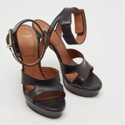 Givenchy Black Leather Shark Tooth Ankle Strap Platform Sandals Size 38