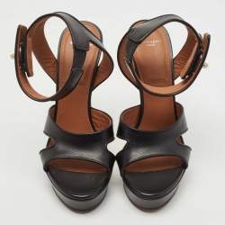 Givenchy Black Leather Shark Tooth Ankle Strap Platform Sandals Size 38