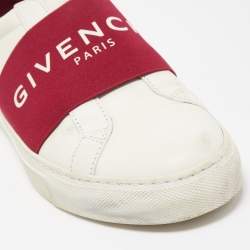 Pre Owned Givenchy White/Red Leather Urban Street Logo Slip On Sneakers Size 40
