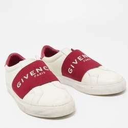 Pre Owned Givenchy White/Red Leather Urban Street Logo Slip On Sneakers Size 40