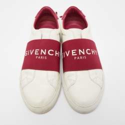Pre Owned Givenchy White/Red Leather Urban Street Logo Slip On Sneakers Size 40