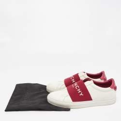 Pre Owned Givenchy White/Red Leather Urban Street Logo Slip On Sneakers Size 40