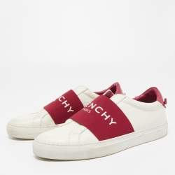 Pre Owned Givenchy White/Red Leather Urban Street Logo Slip On Sneakers Size 40